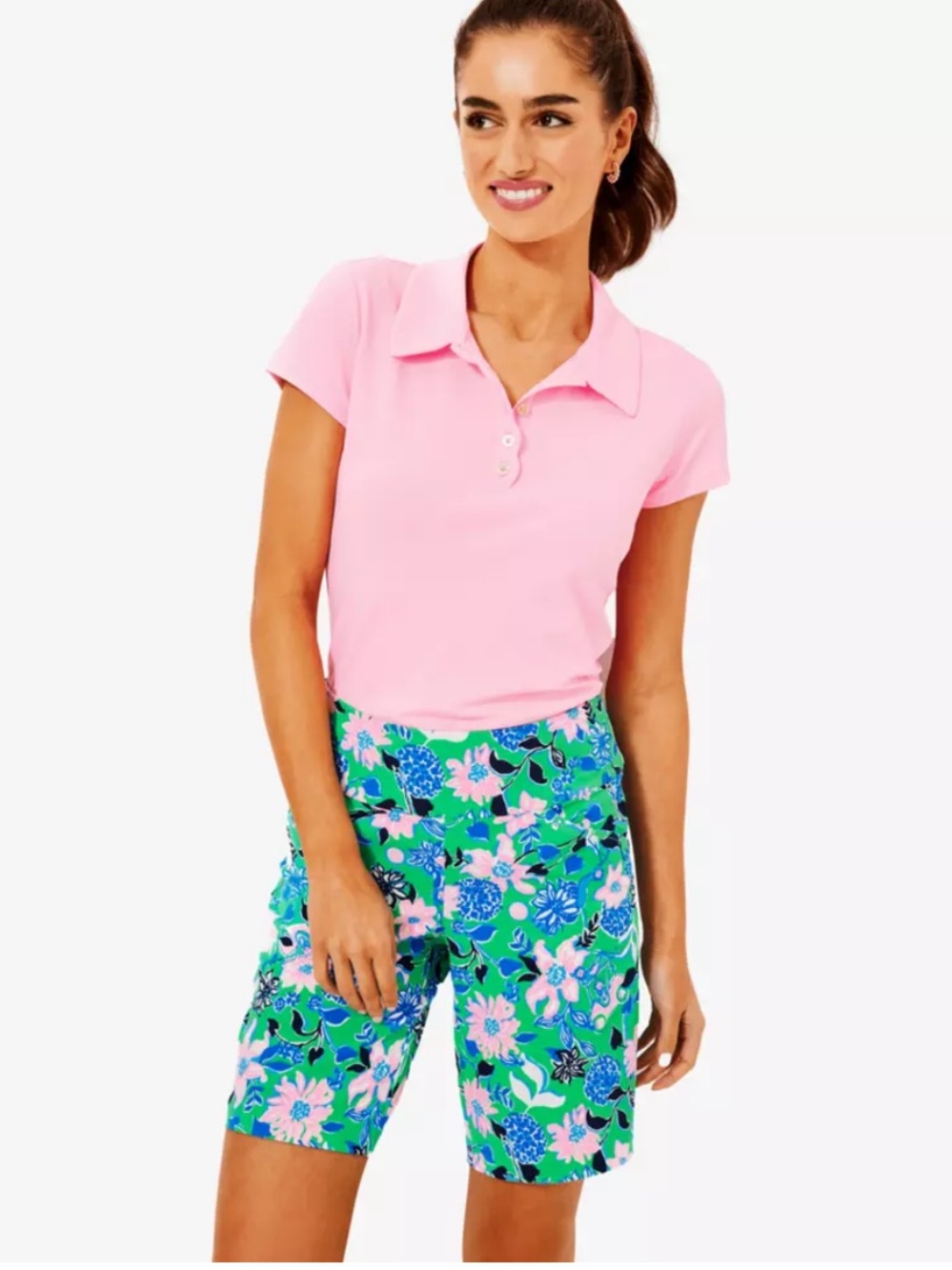 NWT Lilly Pulitzer Luxletic Reid Floral Shorts Spearmint Golf Till You Drop 2
